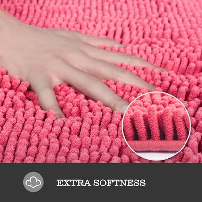 Yeaban Chenille Hot Pink Bathroom Runner Rug 24"x72"
