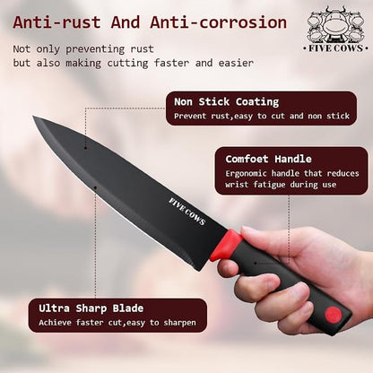 8-Piece Chef Knife Set - Ultra Sharp Premium German High Carbon Stainless Steel, Razor-Sharp & Durable, Lightweight Anti-Slip Handle, Professional Kitchen Knives with Gift Box (Red 8 Piece)