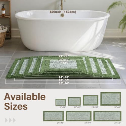 70x24 Bathroom Rugs Non Slip Washable, Soft Absorbent Bath Mat Matcha Green