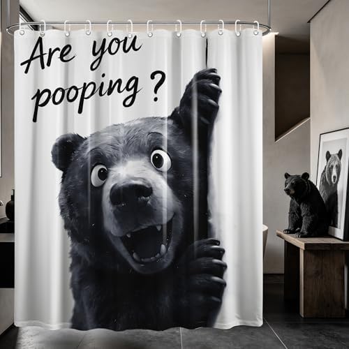 Extra Tall Shower Curtain XL Funny Black Bear, 70 x 78 Inchs