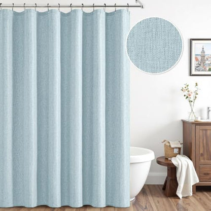 ANRODUO Fog Blue Linen Textured Fabric Shower Curtain Set - W72xL84