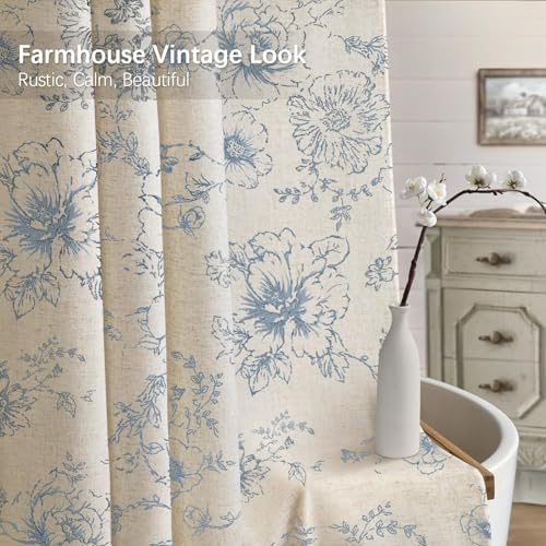 Farmhouse Floral Vintage Shower Curtain for Bathroom, Grey Blue and Tan