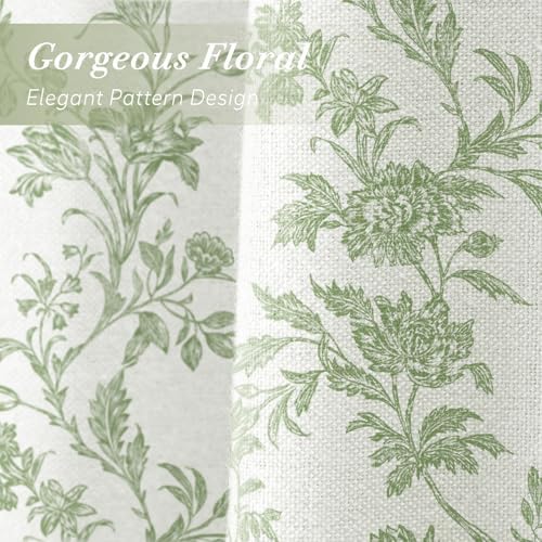 Sage Green Floral Shower Curtain,Vintage Cotton Cottagecore Shower Curtains for Bathroom, 72" W x 90" L
