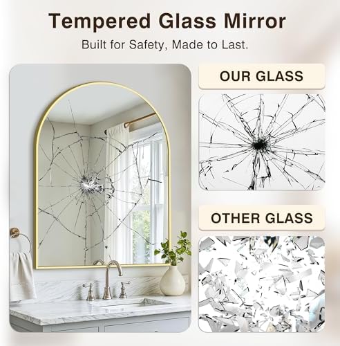 Arched Bathroom Vanity Mirror for Over Sink, 40”x30”, Gold