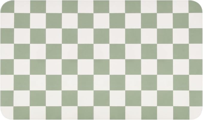 CooRug Checkered Dish Drying Mat for Kitchen Counter, Absorbent Non-Slip Coffee Mat, Heat Resistant Mat for Countertops Coffee Bar Decor 16" x 24" Green
