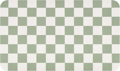 CooRug Checkered Dish Drying Mat for Kitchen Counter, Absorbent Non-Slip Coffee Mat, Heat Resistant Mat for Countertops Coffee Bar Decor 16" x 24" Green
