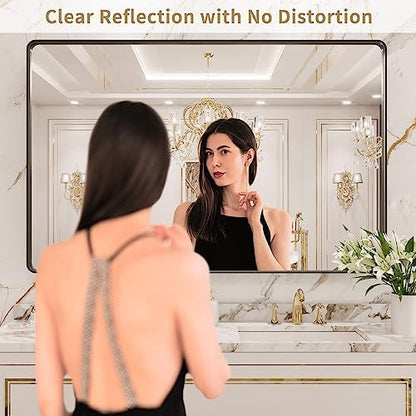 LOAAO 48X40 Inch Black Bathroom Mirror Metal Framed