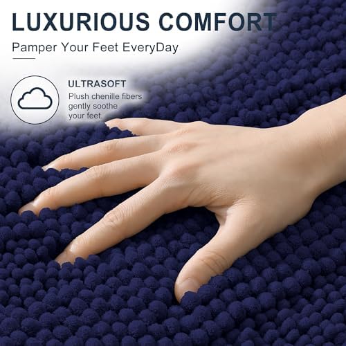 Smiry Thick Small Chenille Bathroom Rugs 24x16, Bath Mat, Twilight Sapphire