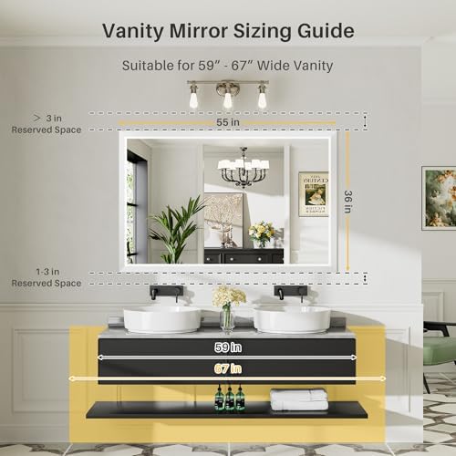 Briivue Bathroom Wall Mirror, White Metal Frame, 55x36 Inch