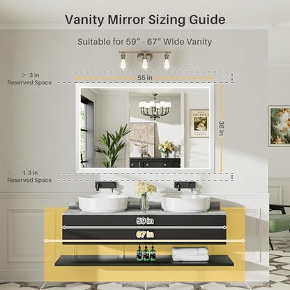 Briivue Bathroom Wall Mirror, White Metal Frame, 55x36 Inch