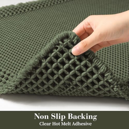 RESARE Waffle Bathroom Runner Rugs, Non Slip Boho Bath Mat 24"x60" Green