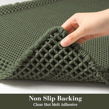 RESARE Waffle Bathroom Runner Rugs, Non Slip Boho Bath Mat 24"x48" Green