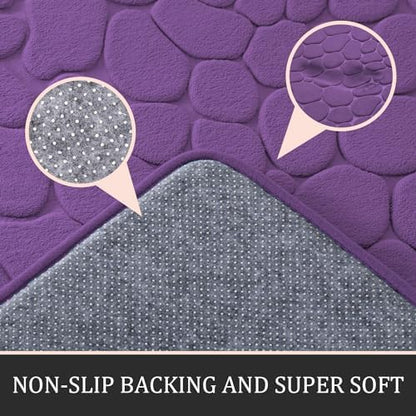 YIHOUSE Bathroom Rugs Mat Set, Memory Foam Bath Mat 3 Piece Purple