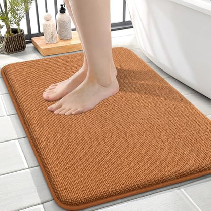 OLANLY Thick Memory Foam Small Bathroom Rug 24x16, Absorbent Bath Mat, Clay