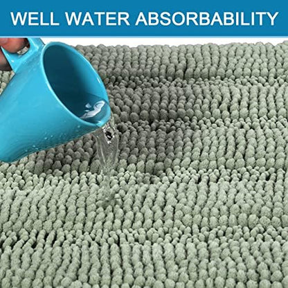 H.VERSAILTEX Bathroom Rugs Bath Mats Sets Super Absorbent Chenille Striped Bath Mats Non Skid Machine Wash Dry Rugs for Bathroom Floor Set of 2(Sage, 47 x 17 Plus 17 x 24 - Inches)