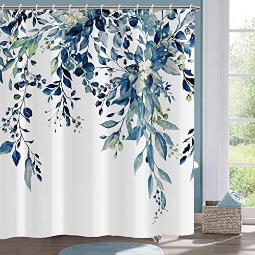 Shower Curtain Blue Shower Curtains for Bathroom Watercolor Plant Shower Curtain Leaves Eucalyptus Floral Bathroom Waterproof Shower Curtains 72" W x 78" L with Hooks
