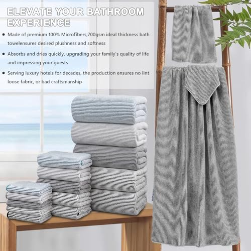 8-Piece Premium Towel Set for Bathroom|2 Oversized Large Bath Sheet,2 Hand Towels,4 Washcloths|Soft Cozy Highly Absorbent Fast Dry Microfiber Towel Set for Hotel,Bathroom Essentials,Dark Grey