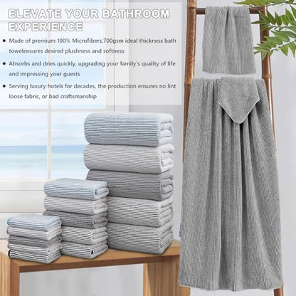 8-Piece Premium Towel Set for Bathroom|2 Oversized Large Bath Sheet,2 Hand Towels,4 Washcloths|Soft Cozy Highly Absorbent Fast Dry Microfiber Towel Set for Hotel,Bathroom Essentials,Dark Grey