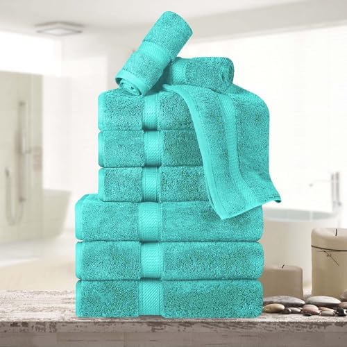 Superior Egyptian Cotton 800 GSM Plush & Absorbent, 9 Piece Set, Turquoise