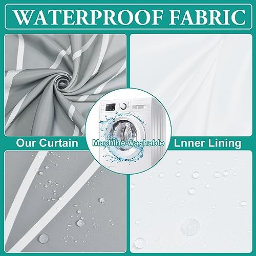 LXBNI No Hook Shower Curtain with Liner, Ombre Light Grey, 71 x 86 Inch