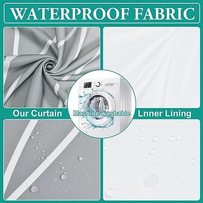 LXBNI No Hook Shower Curtain with Liner, Ombre Light Grey, 71 x 86 Inch