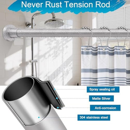 YNL Silver Shower Curtain Rod 32-64 Inch(2.7-5.33ft), Non-Slip, Never Rust, Stainless Steel No Drill Spring Tension Shower Rod, Adjustable Long Curtain Rod for Bathroom Window