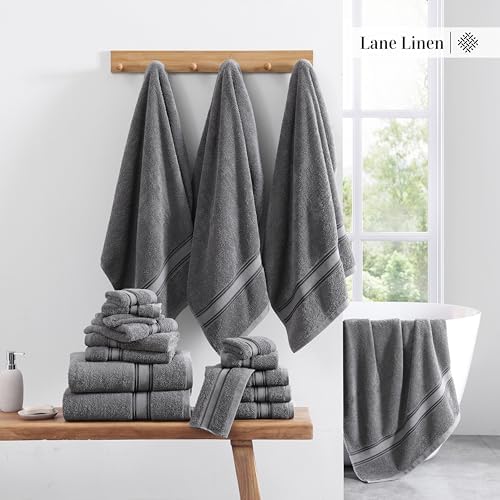 LANE LINEN Bathroom Towel Set 3 Piece Soft Absorbent Quick Dry - Cool Grey