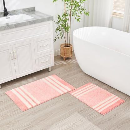 CozeCube Blossom Pink Striped 32"x20" Non Slip Washable Bath Mat