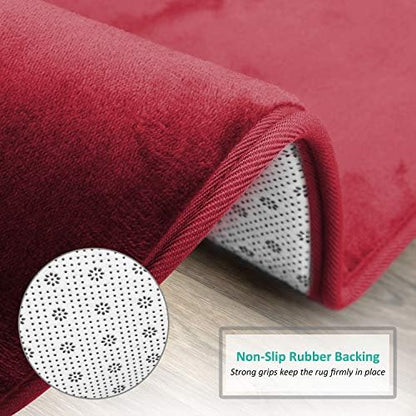 Clara Clark Bathroom Rugs, Velvet Memory Foam Bath Mat, Non-Slip, Machine Washable Bath Rugs - Dries Quickly, Ultra Soft Plush Bath Mats for Bathroom, 17 x 24, Burgundy Red