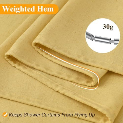Naturoom Linen Shower Curtain 72 Inch Long for Bathroom Yellow 1 Panel