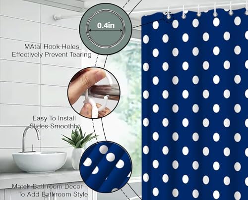 Polka Dot Shower Curtain Blue White Retro Spot Vintage Fabric Decorative Bathroom Curtains with Hooks,60" Wx70 H