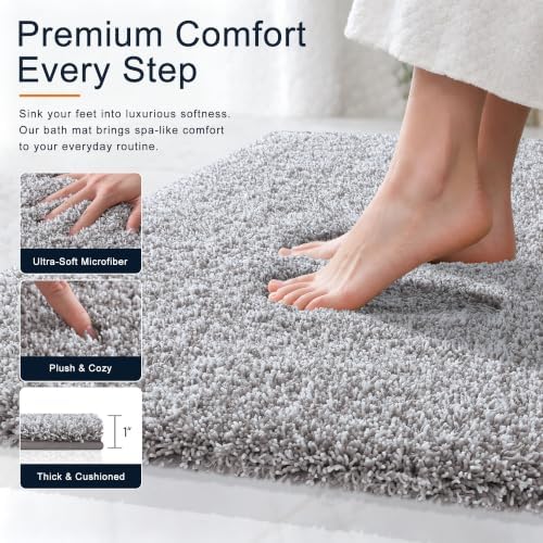 OLANLY Microfiber Bathroom Rugs 30x20, Quick Dry Mat, Light Grey and White