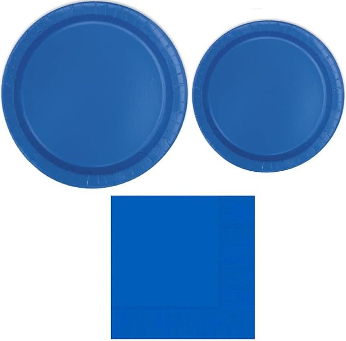 Heavy Duty Blue Paper Plate Party Supplies Bundle 9" Dinner plate, 7" Dessert Plates And Napkins, 60 Piece Disposable Paper Party Plate Set
