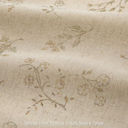 Beige Floral Farmhouse Vintage Linen Shower Curtain French Country 72Wx84H