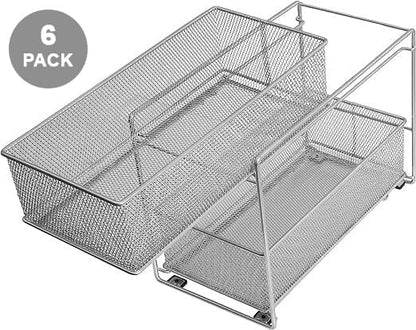 YBM HOME Pack of 6 Silver 2 Tier Mesh Sliding Spice and Sauces Basket Cabinet Organizer Drawer 2304-6