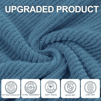 VOOVA & MOVAS Bath Towels 4PC, 100% Cotton, 30x56 in, Denim Blue