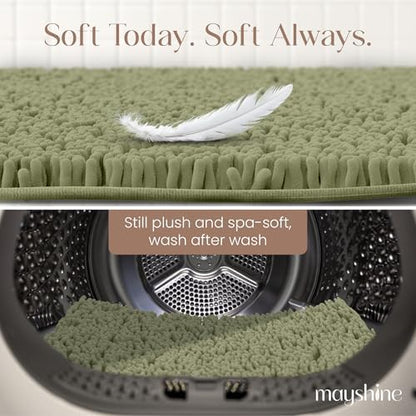 MAYSHINE Plush Shaggy Chenille Bath Mat | Extra Soft, Super Absorbent, Non-Slip Bathroom Rug | Fluffy Microfiber, Area Rug Sets for Bathroom Floor, Kitchen, Living Room | 59"x31" | Sage Green