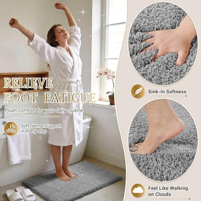 Yimobra Fluffy Plush Bath Rug, Super Shaggy Soft Comfortable Non Slip, Water Absorbent Microfiber Bath Mat, Dries Quickly, Machine Washable Thick Bathroom Rugs for Shower, 56" X 24", Pure Gray