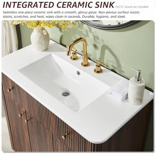 T4TREAM 30" Fluted Bathroom Vanity with Single Sink, Dark Walnut