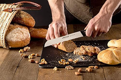Arcos Bread Knife 8 Inch Nitrum Stainless Steel and 200 mm blade. Obtain a great variety of cuts for your food. Ideal knife for daily domestic use. Series Universal. Color Black