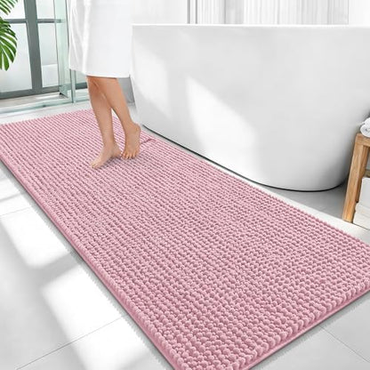 OLANLY Thick Chenille Bathroom Runner Rugs Mats 59x24, Dusty Rose