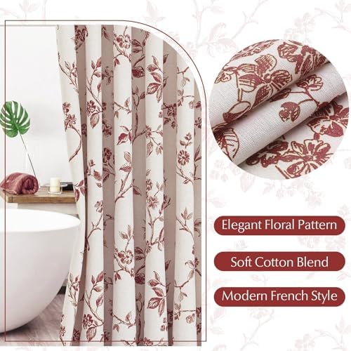 MitoVilla Burgundy Cotton Floral Shower Curtain for Bathroom, 72 x 72