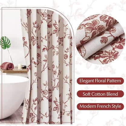 MitoVilla Burgundy Cotton Floral Shower Curtain for Bathroom, 72 x 72