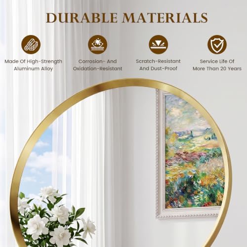 36 inch Brushed Gold Round Bathroom Mirror,Large Circle Mirror