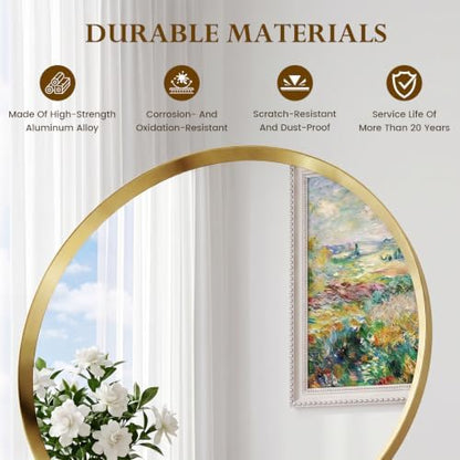 36 inch Brushed Gold Round Bathroom Mirror,Large Circle Mirror