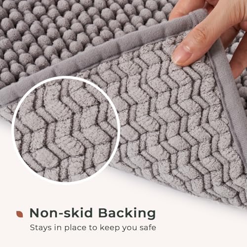 FRESHMINT Chenille Bath Rugs Set 2 Pieces, Gray, 17''x24''+20''x32''