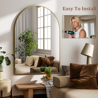 HARRITPURE 22"x30" Arched Bathroom Mirror Wall Mounted Gold Arch Mirror