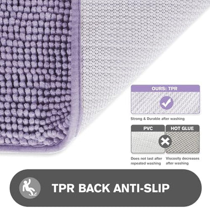 Small Bathroom Rug 12"x18" – Washable and Absorbent Bath Mat, Non Slip, Thick Soft Chenille Bath Rugs for Bathroom, Shower, Sink, Dog mat(Lavender)