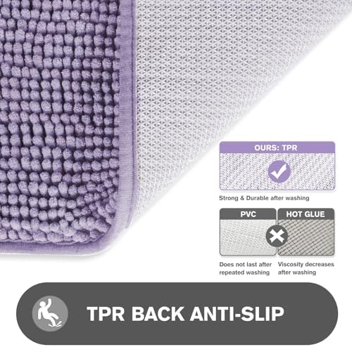 Lavender Bathroom Rugs – Absorbent and Washable Bath Mat, Non-Slip, Thick Soft Chenille Bath Rugs for Bathroom Floor, Shower, Sink - 20" x 32"