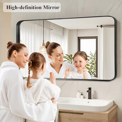 Black Bathroom Vanity Mirror Over Sink 28x48, Large Wall Rectangle Mirror